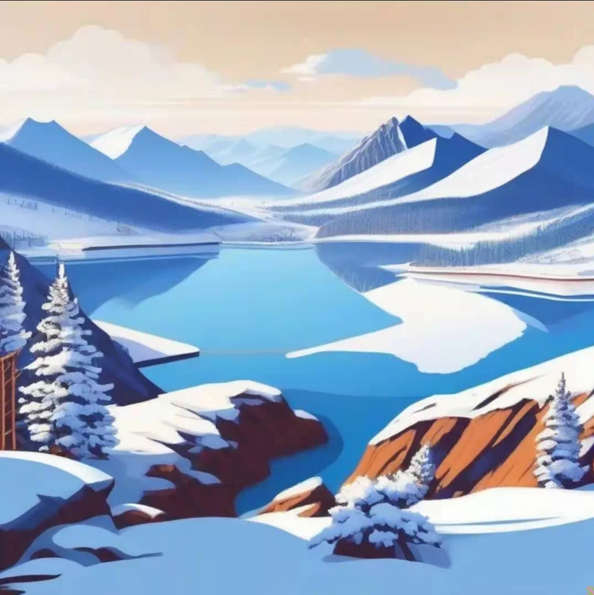 長白山天池，長白山插畫，長春插畫設計